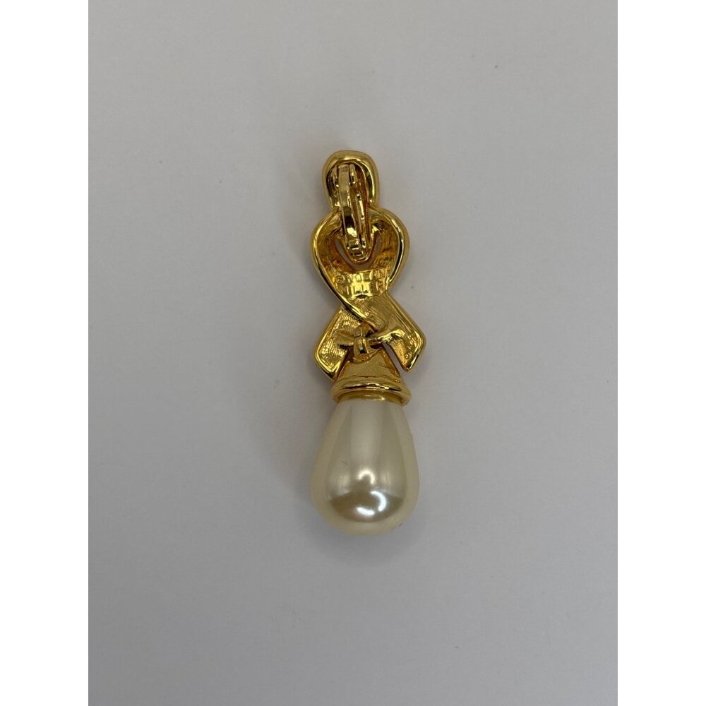 Nolan Miller Vintage Gold Tone Faux Pearl Rhinestone Pendant Signed - Picture 3 of 5